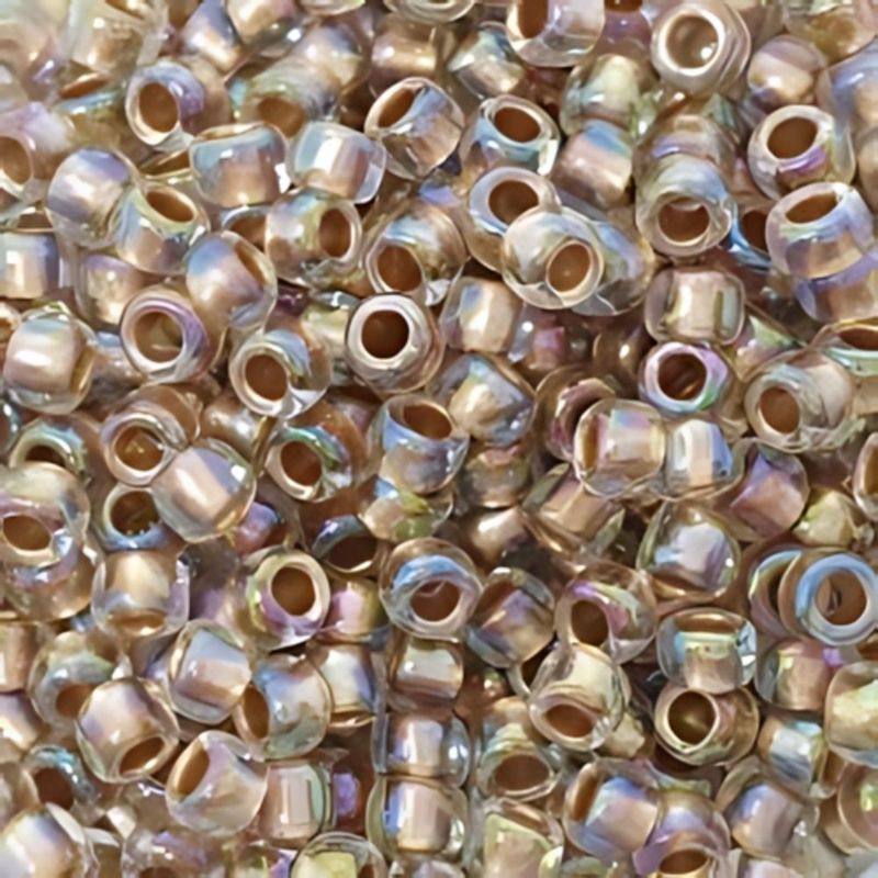 #8 Toho Seed Beads, Gold Lined Rainbow Crystal, 3x3mm, 10 Grams/0.38oz
