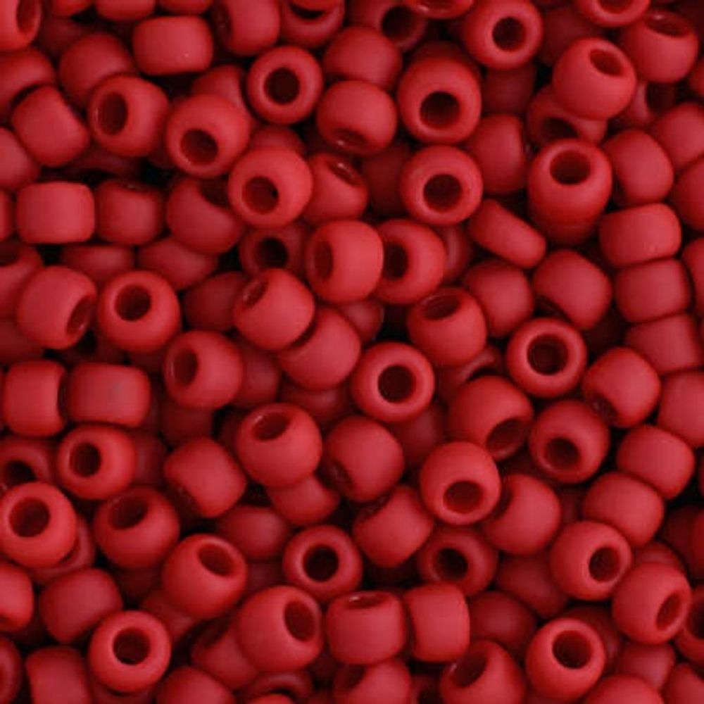 #8 Toho Seed Beads, Opaque Frosted Cherry Red, 3x3mm, 10 Grams/0.38oz