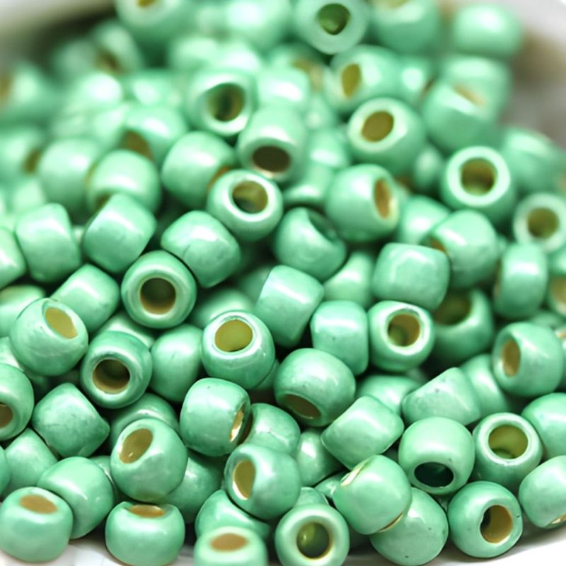 #8 Toho Seed Beads, Frosted Galvanized Mint Green, Permanent Finish, 3x3mm, 10 Grams/0.38oz