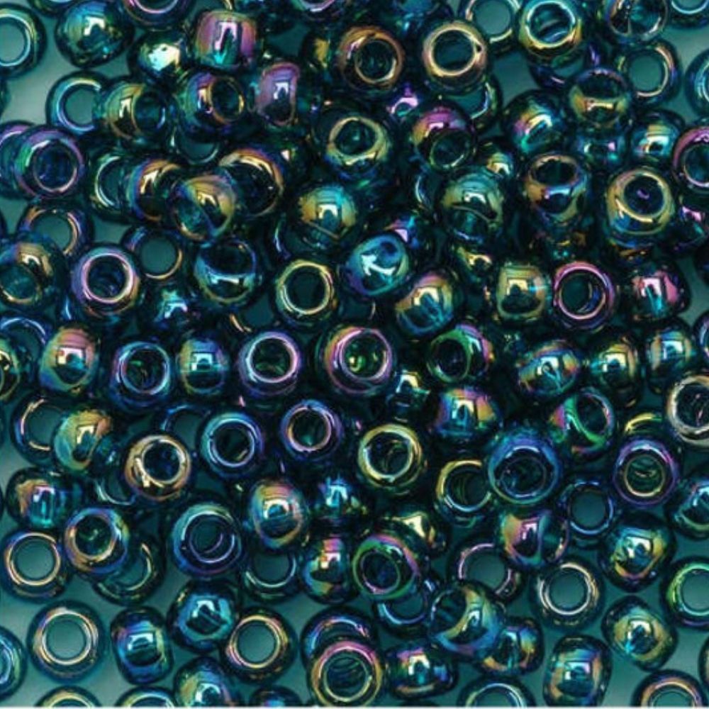 #8 Toho Seed Beads, Transparent Rainbow Teal, 3x3mm, 10 Grams/0.38oz