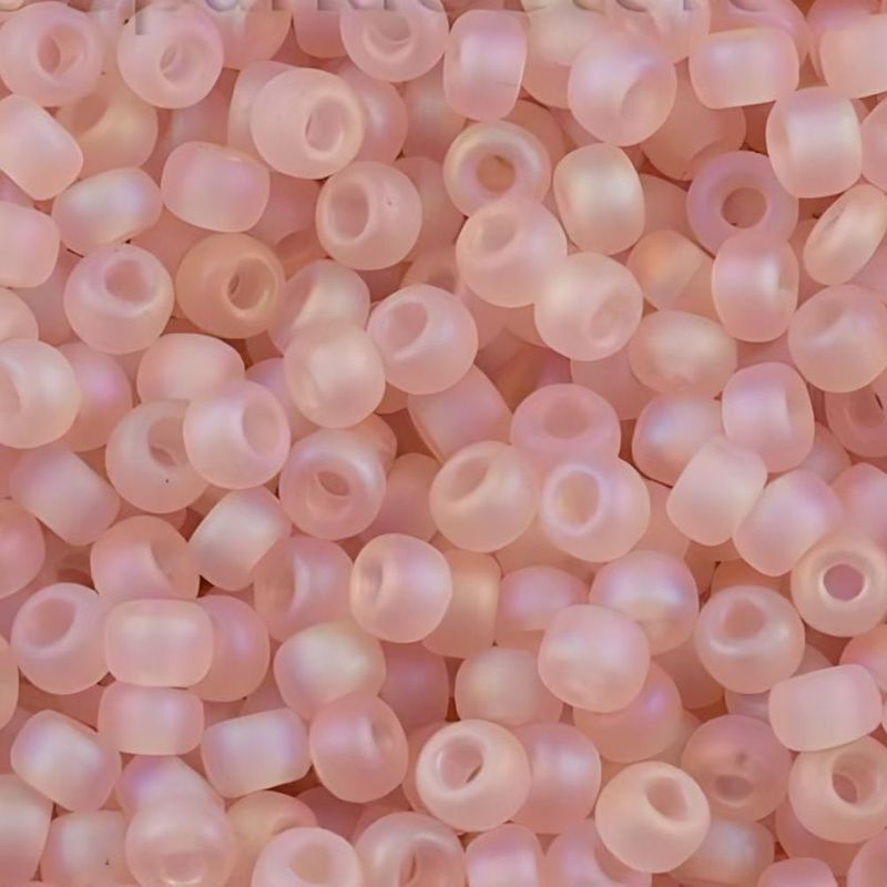 #8 Toho Seed Beads, Frosted Transparent Rainbow Rosaline, 3x3mm, 10 Grams/0.38oz