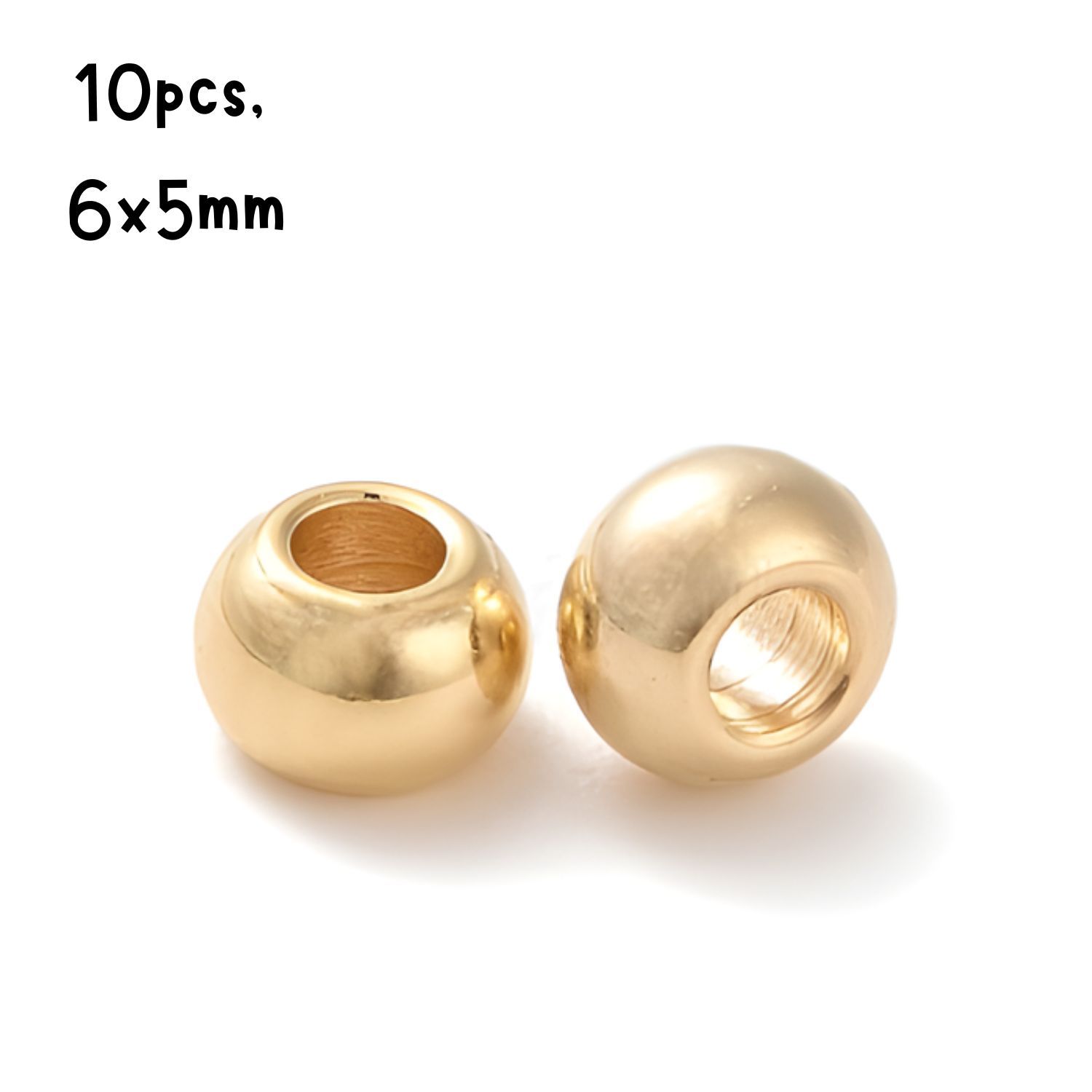GP Stainless Steel Smooth Round Beads, 10pcs, 6x5mm, Hole 2mm, 7gms/0.25oz