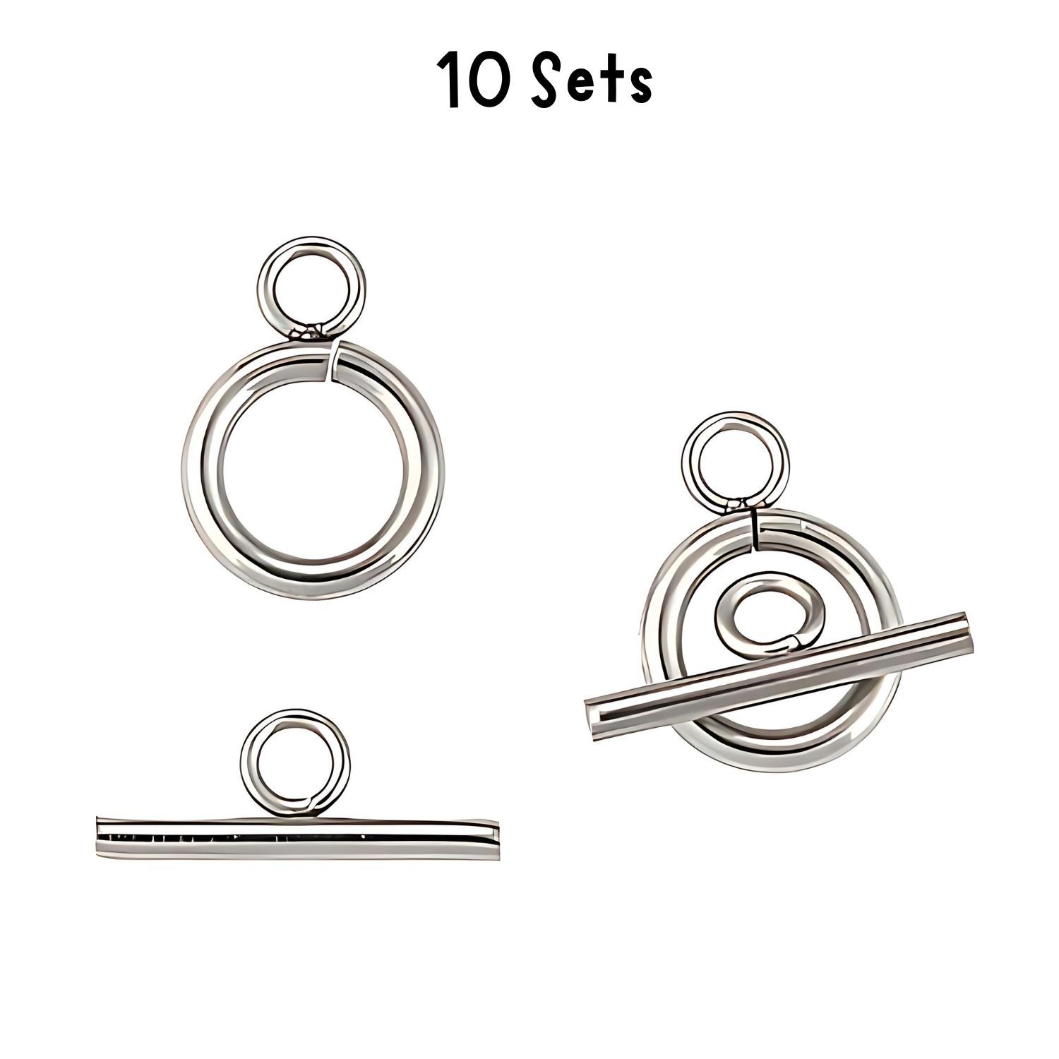 Stainless Steel Toggle Clasps, 10 Sets, Ring 16x12x2mm, Bar 18x7x2mm, Hole 2mm, 12gms/0.42oz