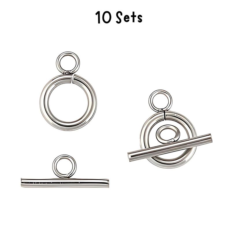 Stainless Steel Toggle Clasps, 10 Sets, Ring 16x12x2mm, Bar 18x7x2mm, Hole 2mm, 12gms/0.42oz