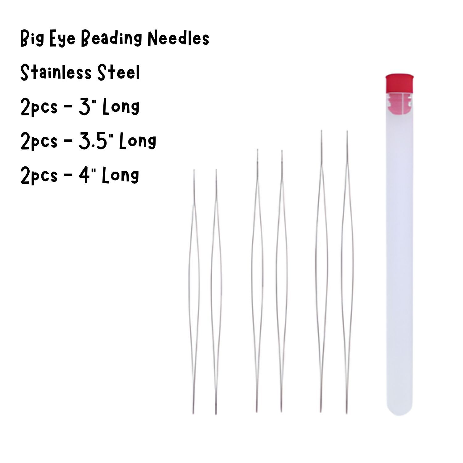 Big Eye Beeding Needles, 6pcs, 3&quot;, 3.5&quot; &amp; 4&quot;, Stainless Steel, 29gms/1.02oz