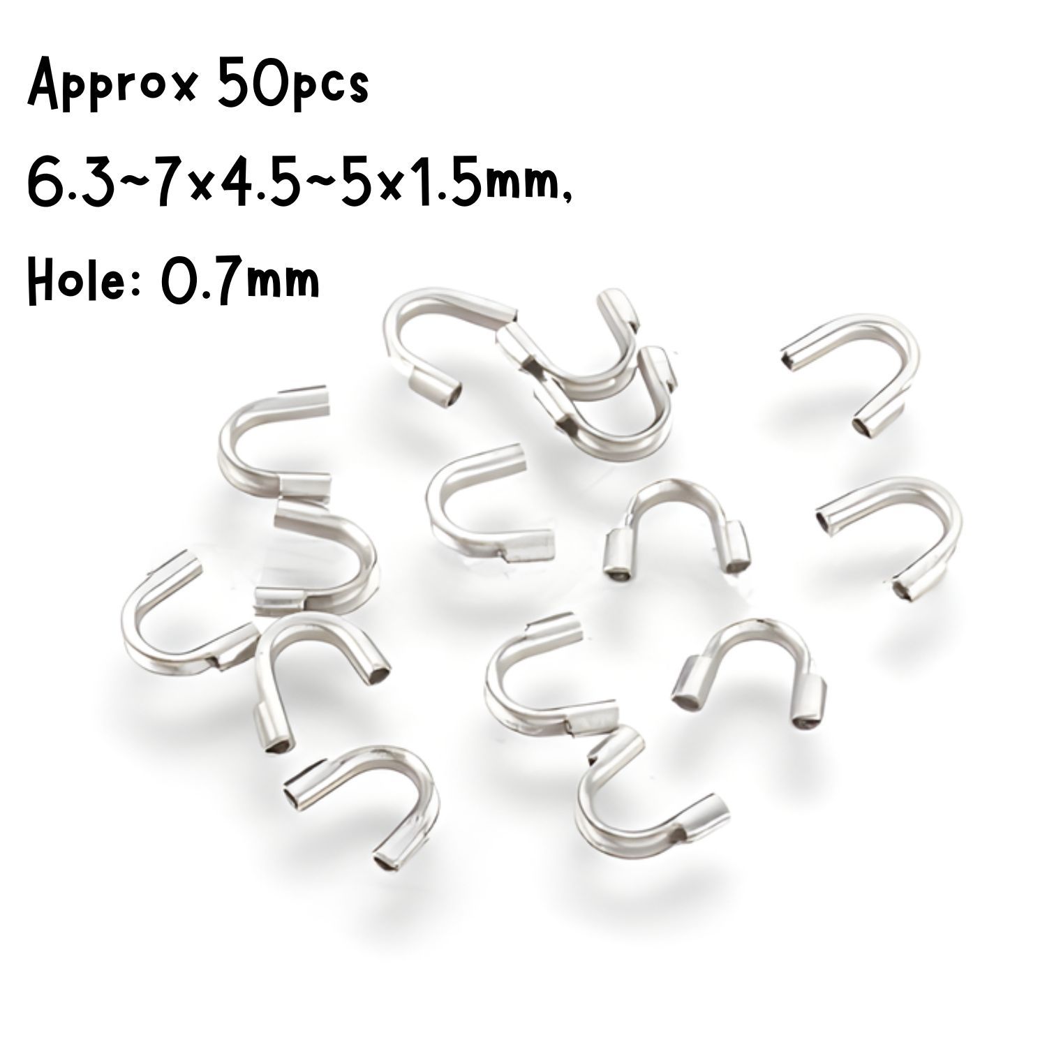 Stainless Steel Wire Guards/Wire Protectors, Approx 50pcs, 6.3~7x4.5~5x1.5mm, Hole: 0.7mm, 3gms/0.11oz