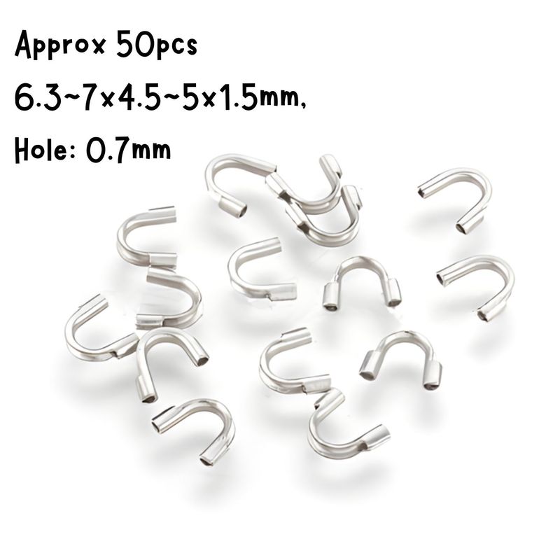 Stainless Steel Wire Guards/Wire Protectors, Approx 50pcs, 6.3~7x4.5~5x1.5mm, Hole: 0.7mm, 3gms/0.11oz