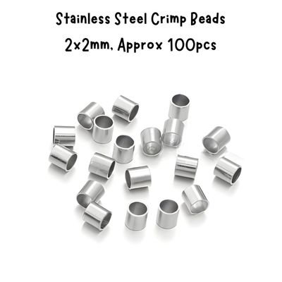 Stainless Steel Crimp Tube Beads, 2x2mm, Approx 100pcs, Hole 1.5mm, 5gms/0.18oz