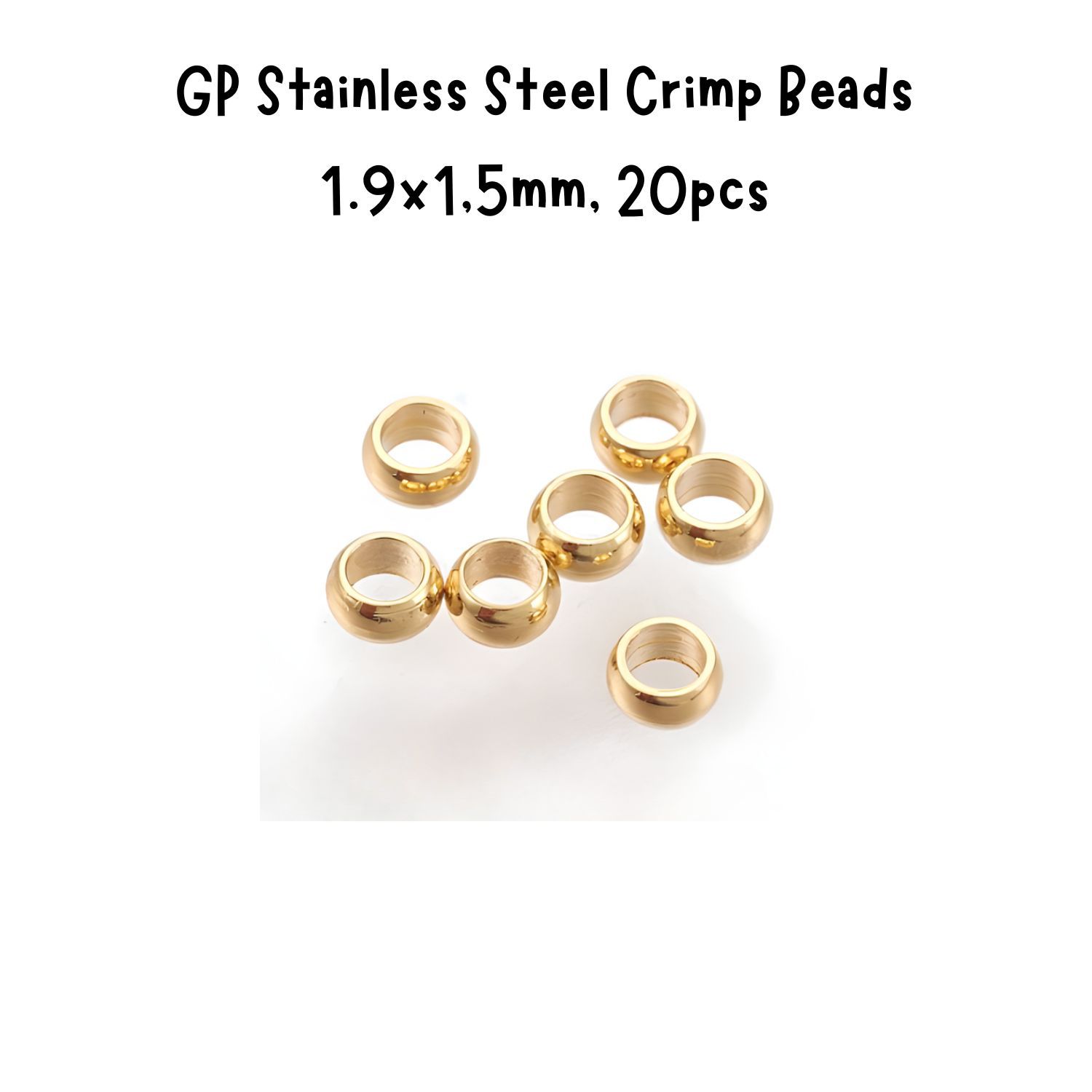 GP Stainless Steel Crimp Beads, Approx 100pcs, 1.9x1.5mm, Hole 1mm, 2gms/0.07oz