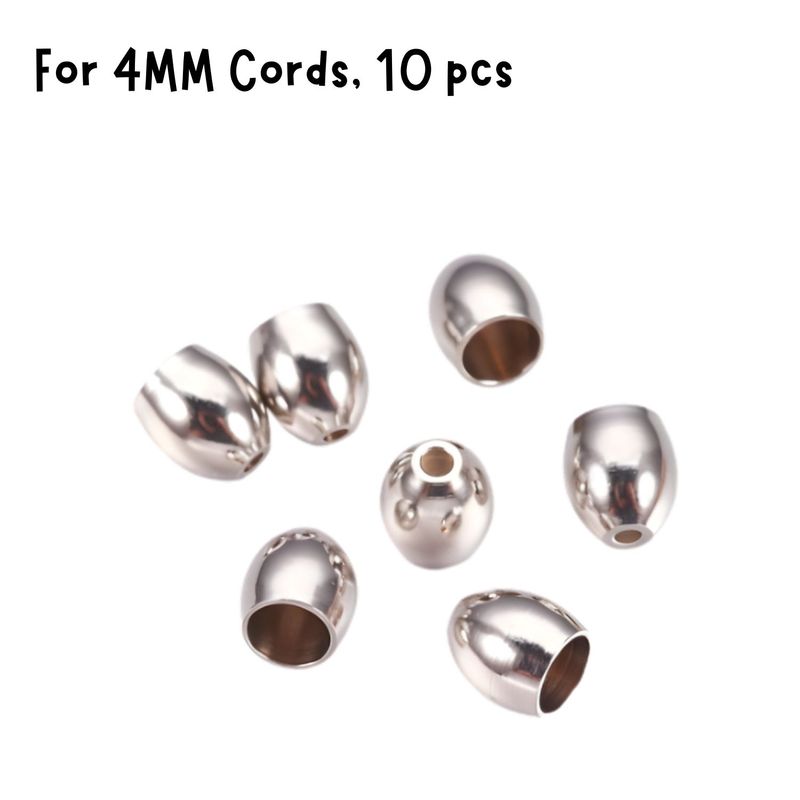 Stainless Steel Glue In Cord Ends, 10pcs, 6.5x6mm, ID 4mm, Hole 1.1mm, For 4mm Cords, 6gms/0.21oz