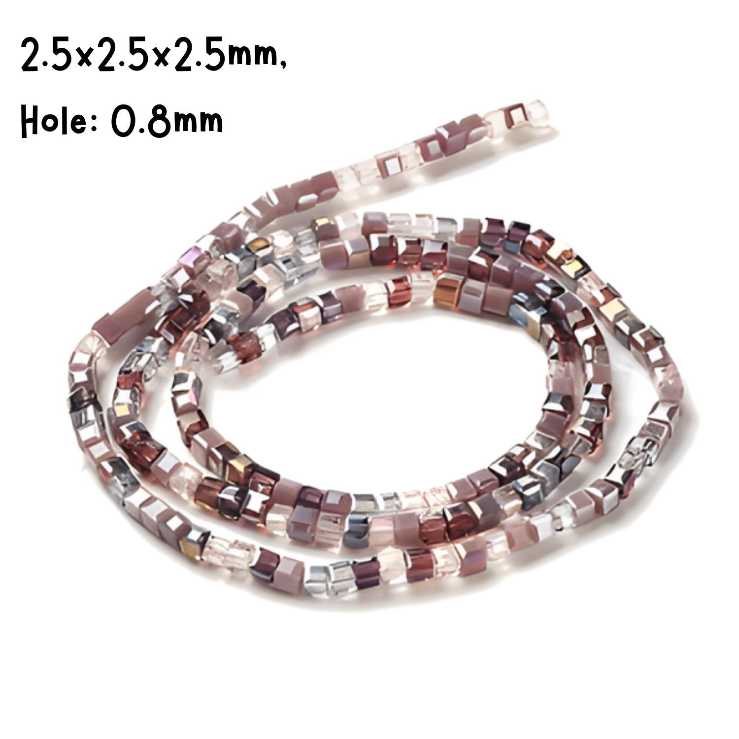 2.5x2.5x2.5mm Faceted Cubes, 19&quot; Strand, Approx 180pcs Per Strand, Mixed Colors, Old Rose, Hole 0.8mm, Glass Beads, 7gms/0.25oz