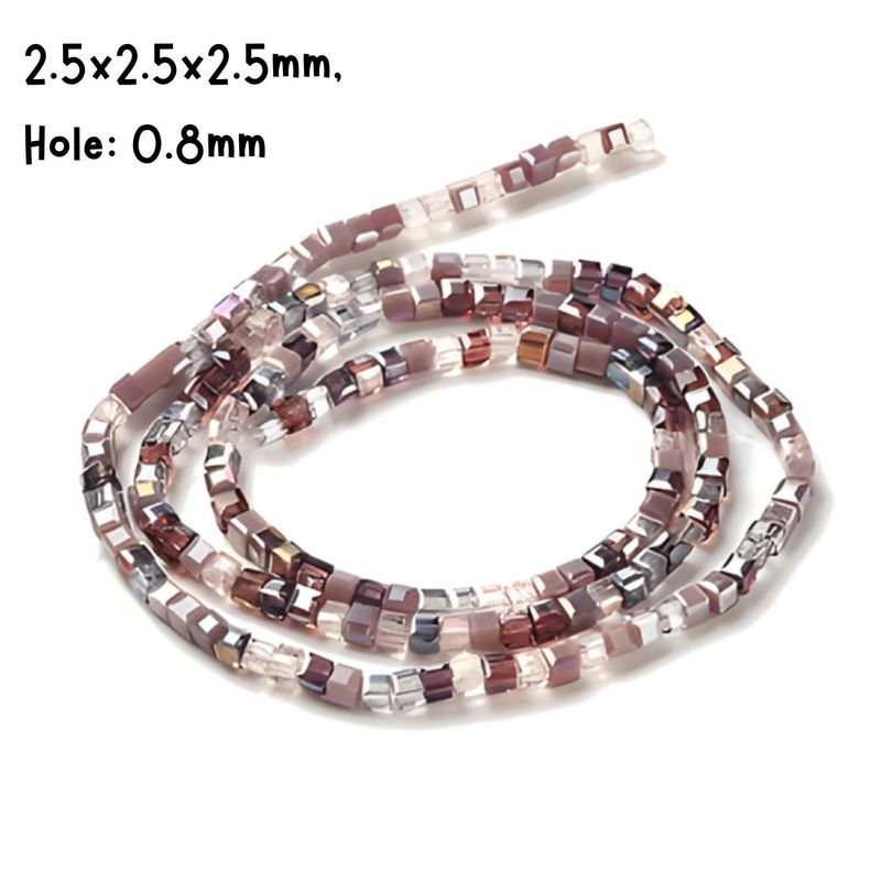 2.5x2.5x2.5mm Faceted Cubes, 19&quot; Strand, Approx 180pcs Per Strand, Mixed Colors, Old Rose, Hole 0.8mm, Glass Beads, 7gms/0.25oz
