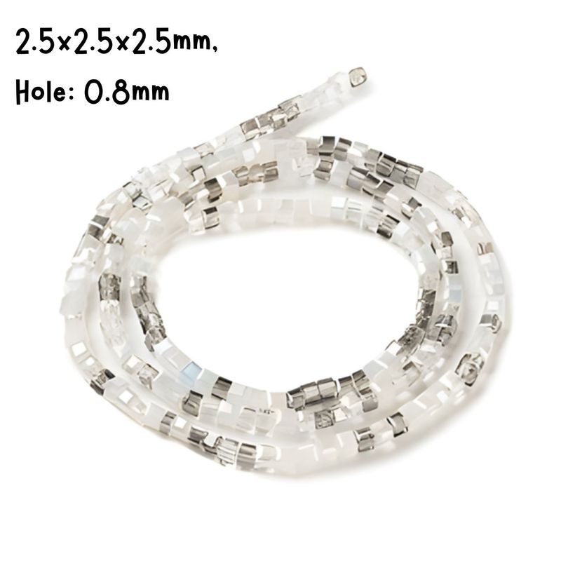 2.5x2.5x2.5mm Faceted Cubes, 19&quot; Strand, Approx 180pcs Per Strand, Mixed Colors, White &amp; Grays, Hole 0.8mm, Glass Beads, 7gms/0.25oz
