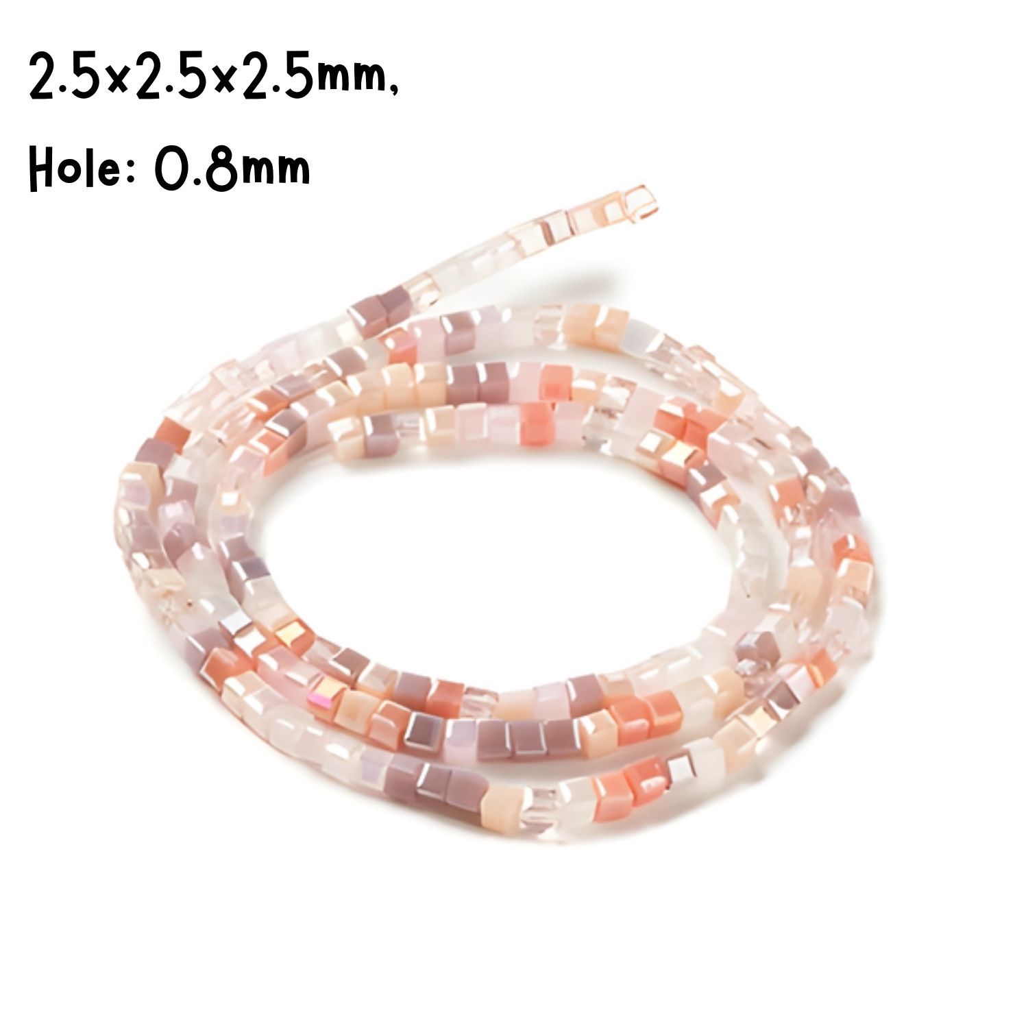 2.5x2.5x2.5mm Faceted Cubes, 19&quot; Strand, Approx 180pcs Per Strand, Mixed Colors, Rosy Brown, Hole 0.8mm, Glass Beads, 7gms/0.25oz