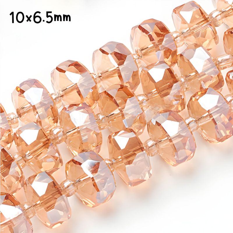10x6.5mm Faceted Rondelles, Approx 60pcs, 18" Strand, Peach-Puff Plated AB, Hole 1.2mm, Glass Beads, 53Gm/1.87oz