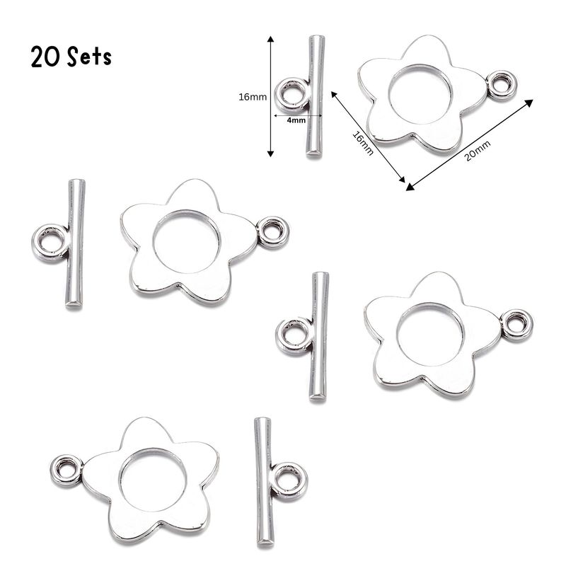 Pewter Flower Toggles, Clasps, 20 Sets, Rings 20x16mm, ID 8mm, Bars 16x4mm, 0.88oz