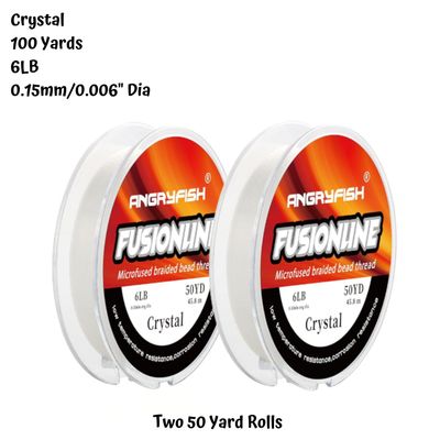 6lb Fusionline, Crystal, 100 yards, 0.006"/0.15mm Diameter, Waxed Polyester Braided Beading Thread, 67gms/2.36oz