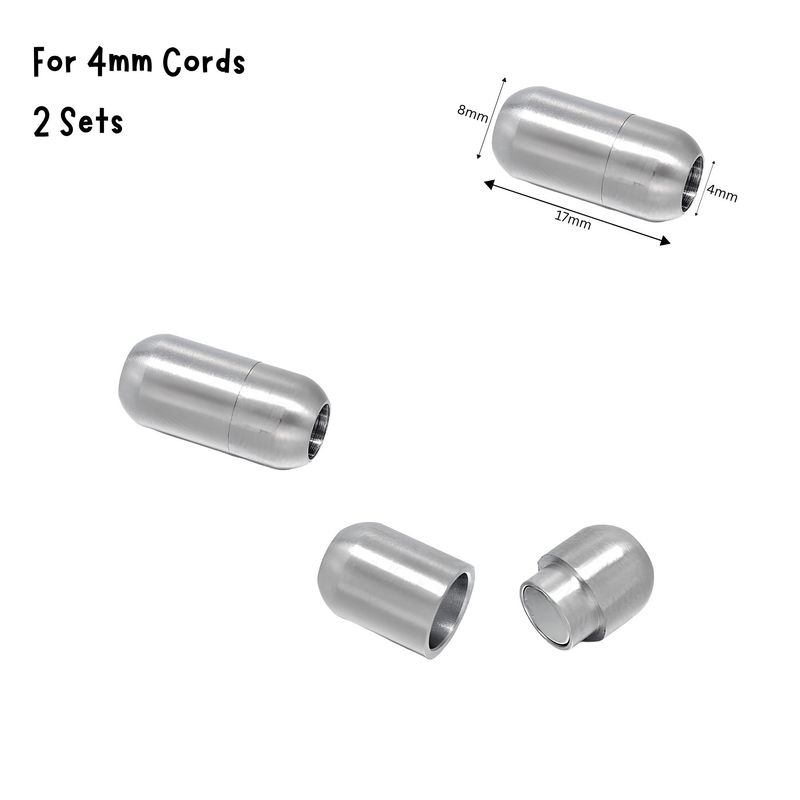 Matte Stainless Steel Magnetic Bullet Clasps, 2 Sets, 17x8x8mm, For 4mm Cords, 0.35oz