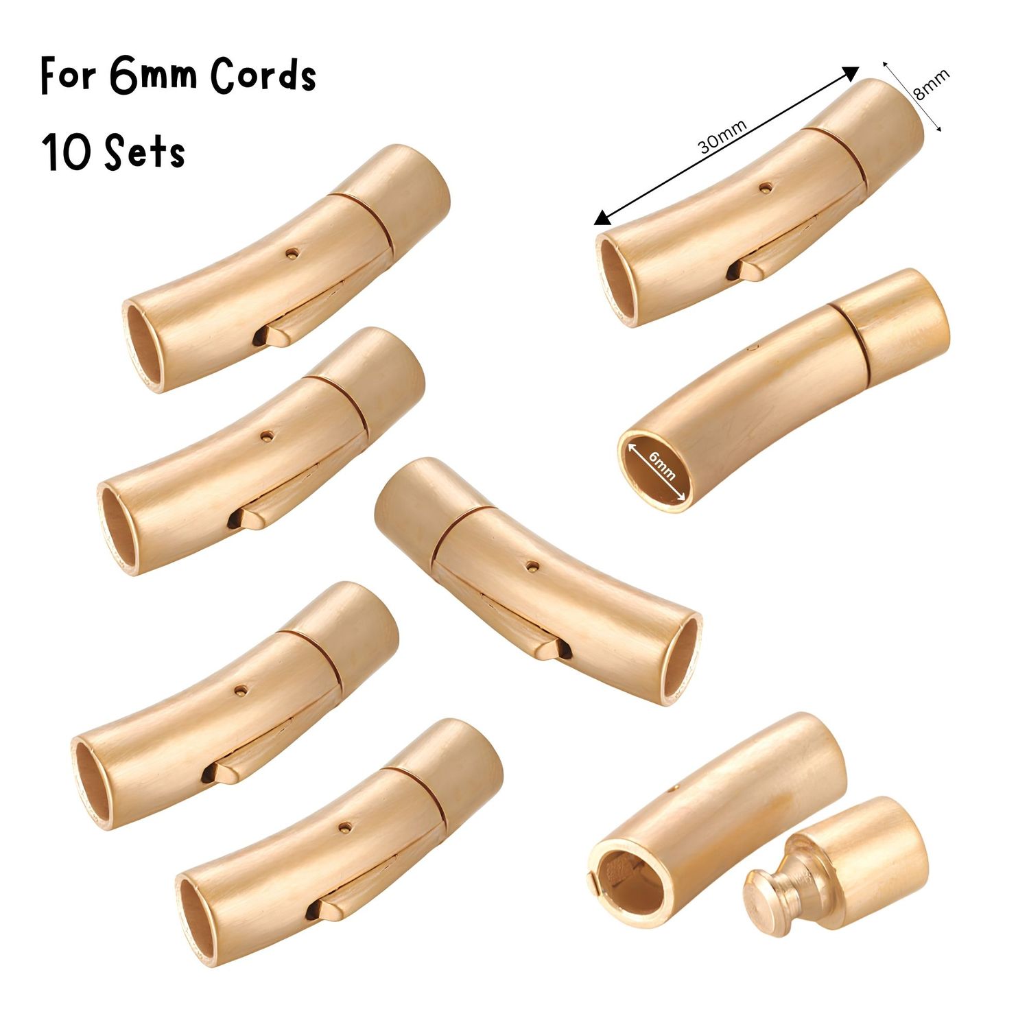 GP Matte Stainless Steel Bayonet Clasp, 10 Sets, 6mm Hole, 30x9x8mm, For 6mm Cords, 2.50oz