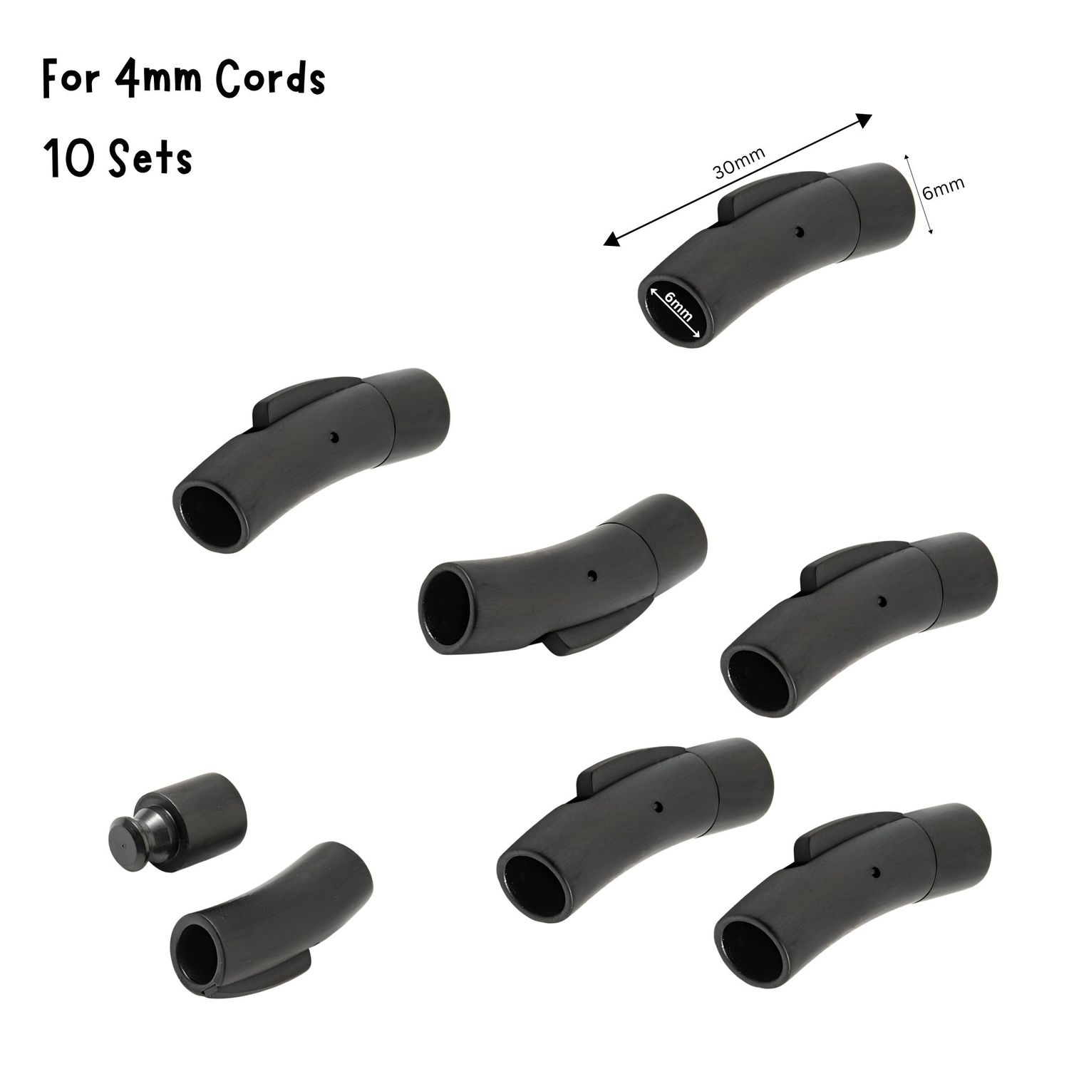 Matte Gunmetal Stainless Steel Bayonet Clasp, 10 Sets, 4mm Hole, 30x7x6mm, For 4mm Cords, 1.55oz