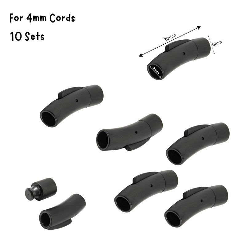 Matte Gunmetal Stainless Steel Bayonet Clasp, 10 Sets, 4mm Hole, 30x7x6mm, For 4mm Cords, 1.55oz