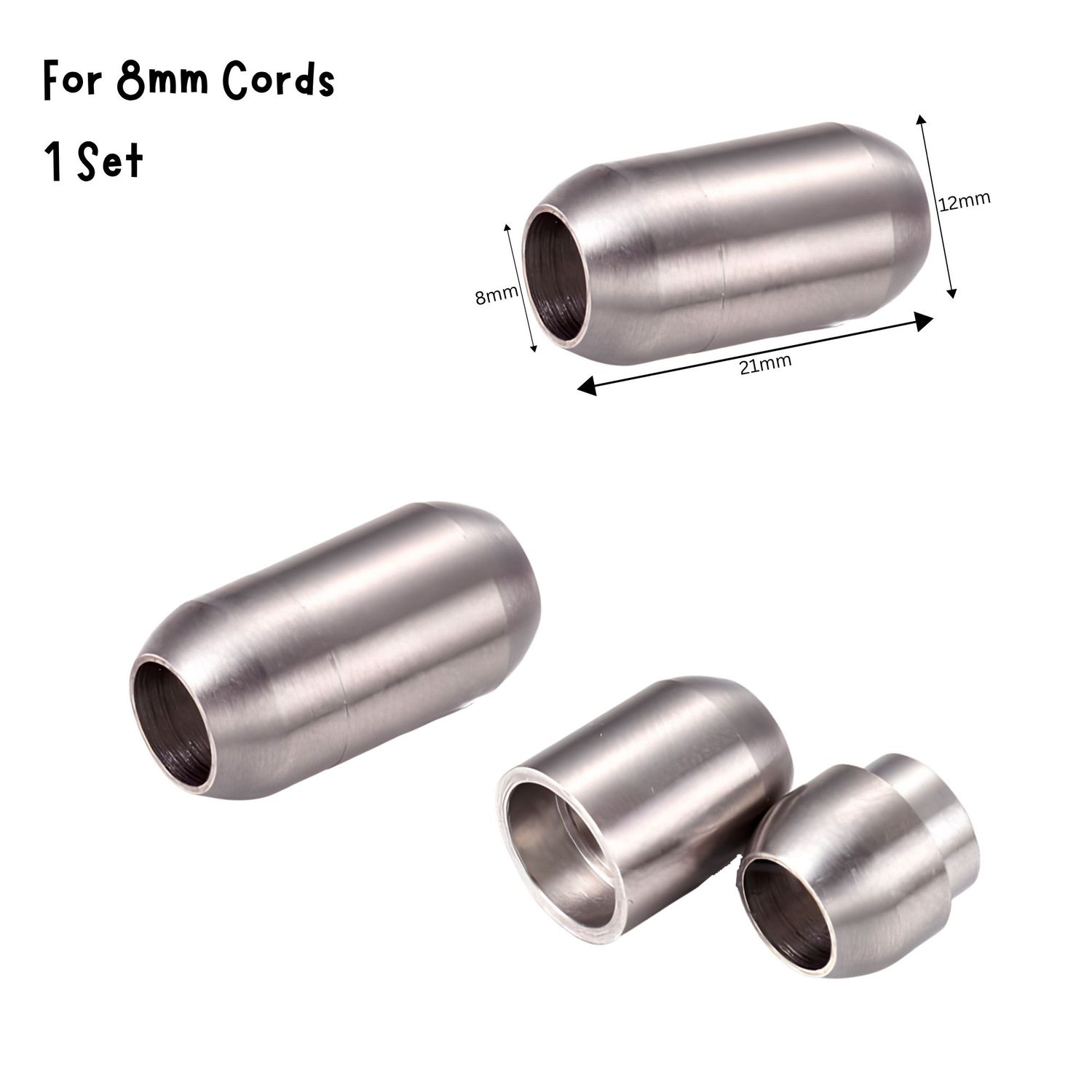 Matte Stainless Steel Magnetic Bullet Clasp, 1 Set, 21x12x9mm, For 8mm Cords, 0.35oz