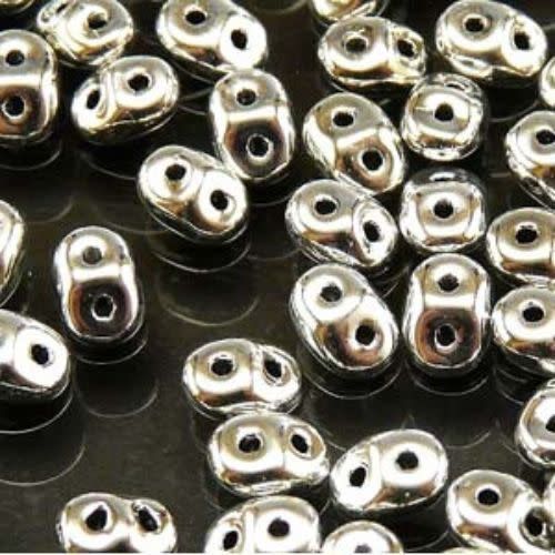 Superduos, 2 Hole Duo Beads, Metallic Silver, Approx 1440pcs, 5x3.5x2.5mm, Holes 0.9mm, 4.94oz