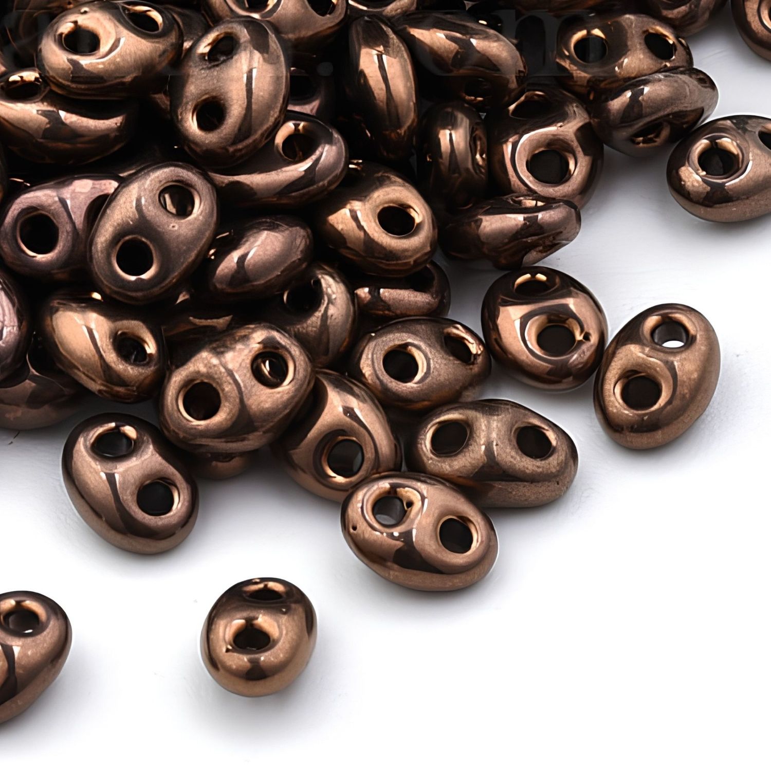 Superduos, 2 Hole Duo Beads, Metallic Cononut Brown, Approx 1440pcs, 5x3.5x2.5mm, Holes 0.9mm, 4.94oz