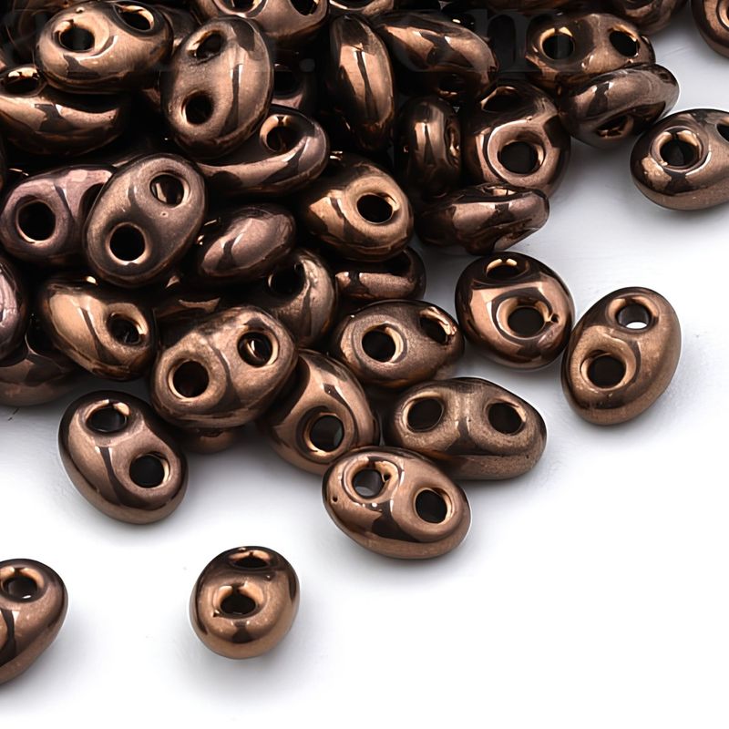 Superduos, 2 Hole Duo Beads, Metallic Cononut Brown, Approx 1440pcs, 5x3.5x2.5mm, Holes 0.9mm, 4.94oz