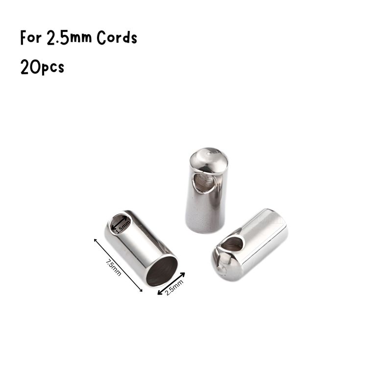 Stainless Steel Glue In End Caps, Cord Ends, 20pcs, 7.5x3mm, Inner Diameter 2.5mm, Hole 1.5mm, 0.18oz