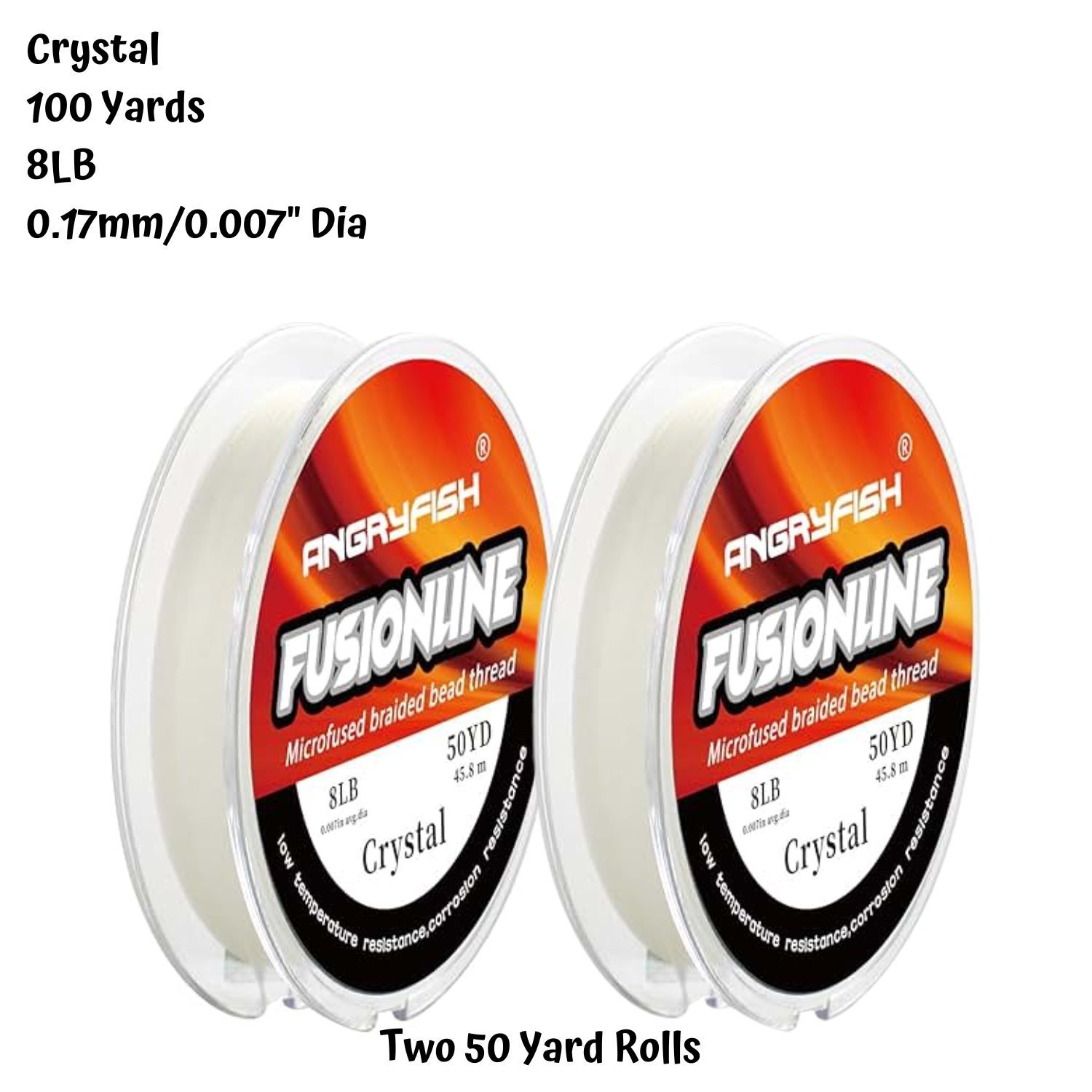 8lb Fusionline, Crystal, 100 yards, 0.007"/0.17mm Diameter, Waxed Polyester Braided Beading Thread, 67gms/2.36oz