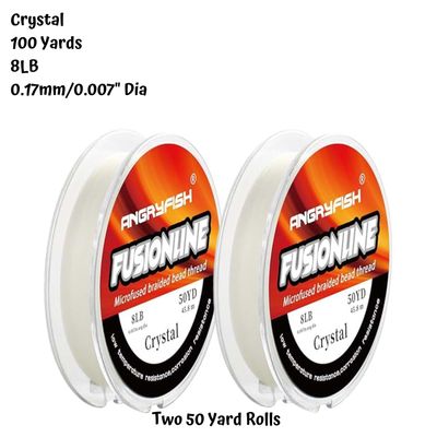 8lb Fusionline, Crystal, 100 yards, 0.007"/0.17mm Diameter, Waxed Polyester Braided Beading Thread, 67gms/2.36oz