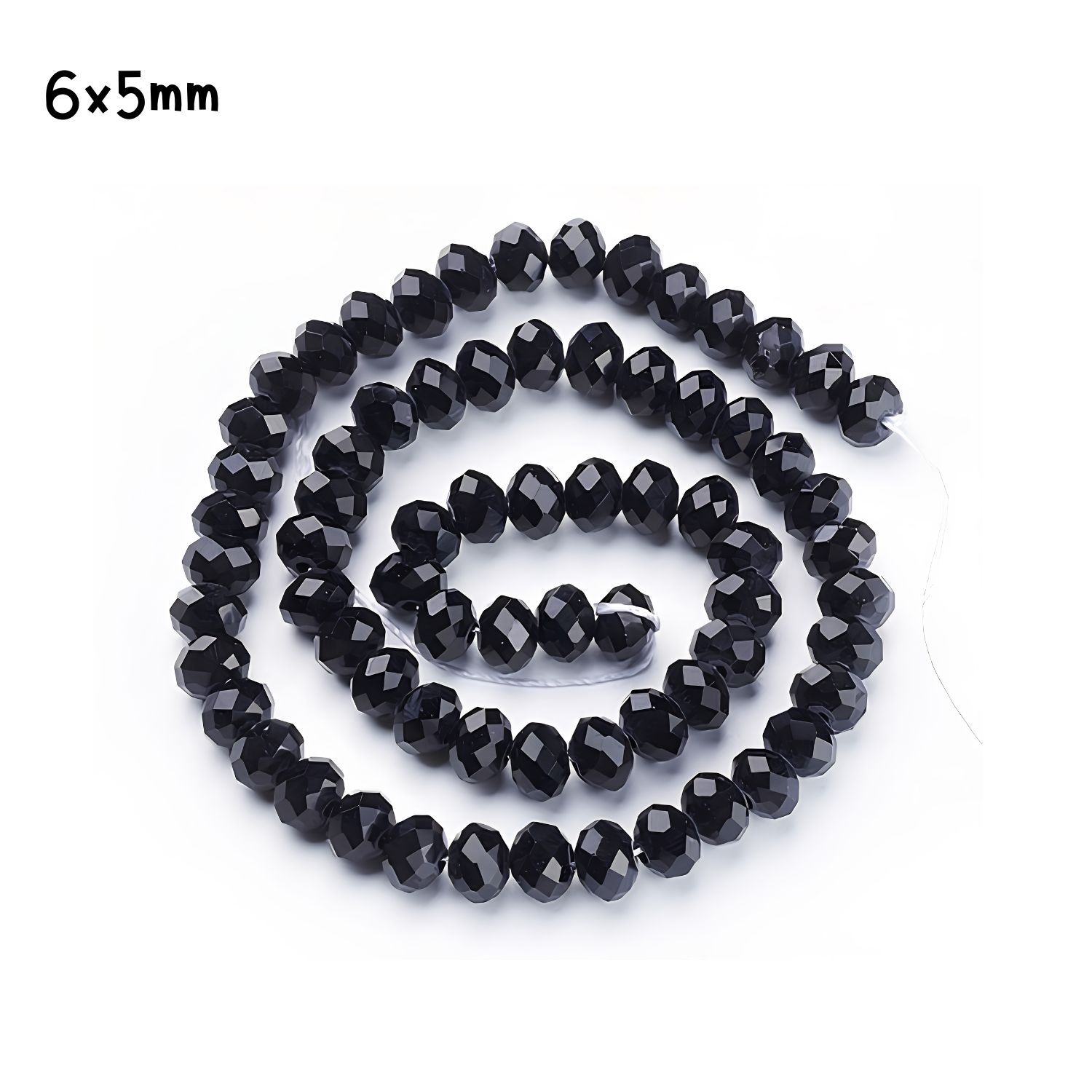6x5mm Faceted Rondelles, Approx 90pcs, 16" Strand, Opaque Black, Hole 1mm, Glass Beads, 0.64oz