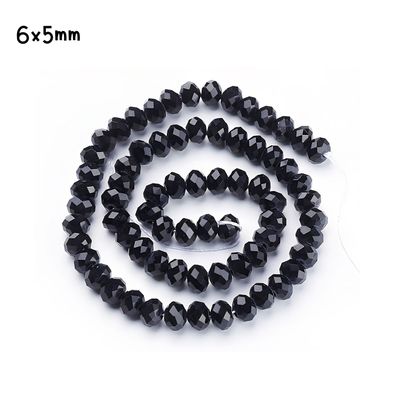 6x5mm Faceted Rondelles, Approx 90pcs, 16" Strand, Opaque Black, Hole 1mm, Glass Beads, 0.64oz