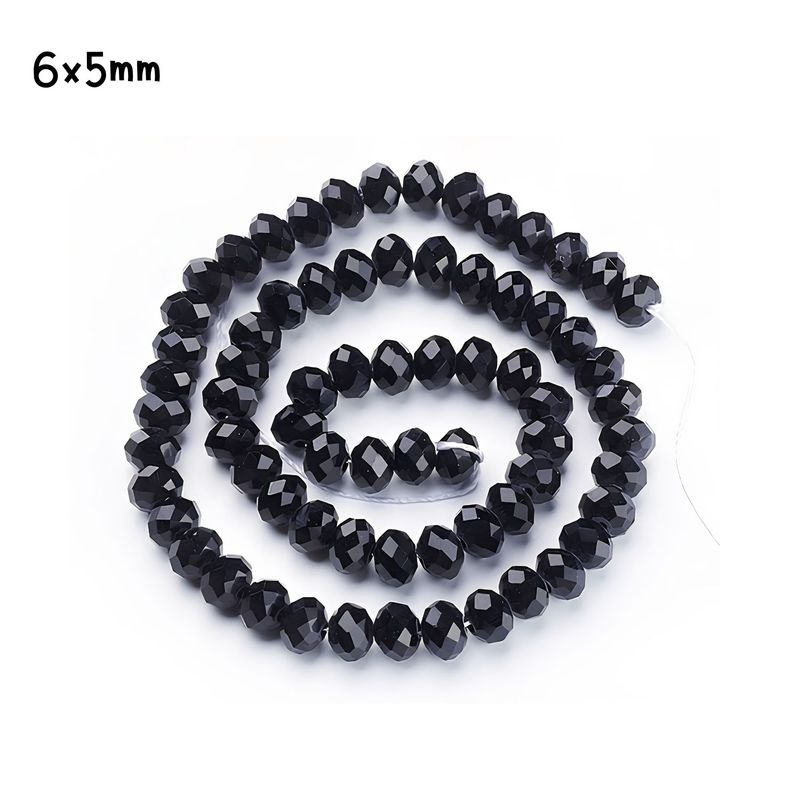 6x5mm Faceted Rondelles, Approx 90pcs, 16" Strand, Opaque Black, Hole 1mm, Glass Beads, 0.64oz