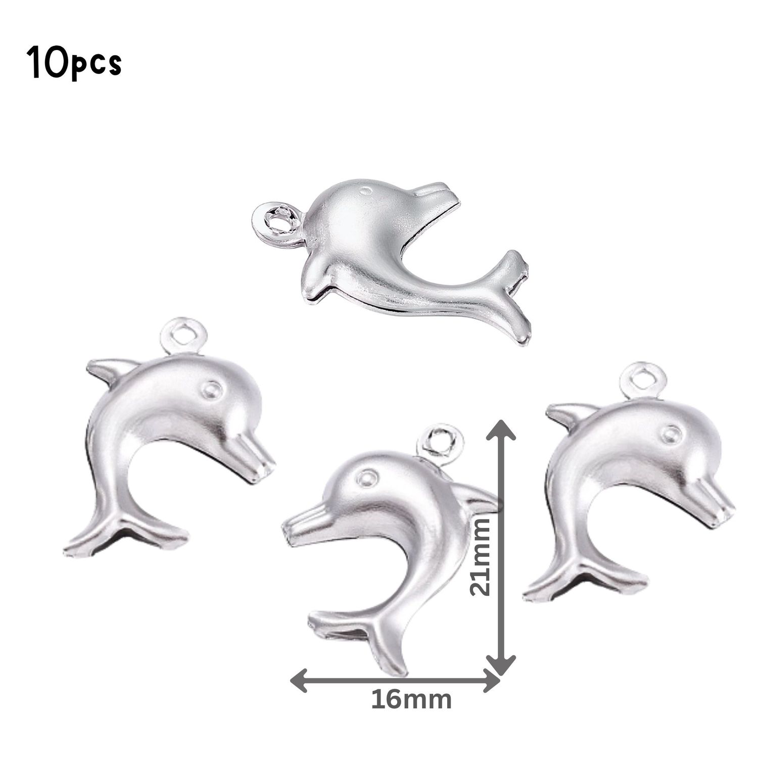 Stainless Steel Dolphins, 10pcs, 21x16x4mm, Ocean Sea Charms/Pendants, 0.21oz