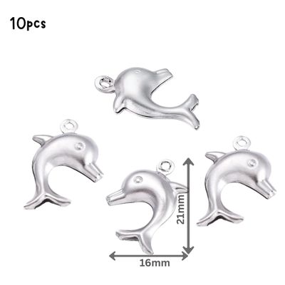 Stainless Steel Dolphins, 10pcs, 21x16x4mm, Ocean Sea Charms/Pendants, 0.21oz