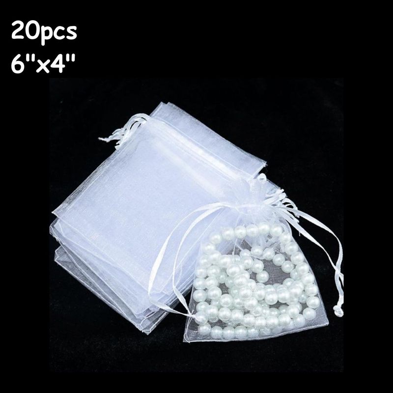 6"x4" Organza Drawstring Pouches/Bags, 20pcs, White, 4.27oz