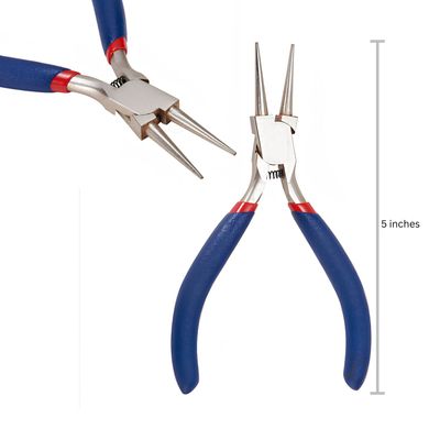 Round Nose Pliers, High Carbon Steel, 5'' Long, Blue w/Red Highlights, 68gms/2.40oz