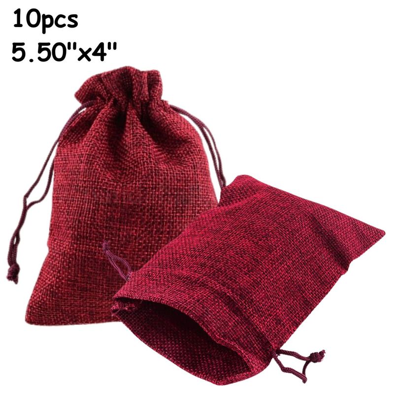 5.5''x4'' Drawstring Pouches/Bags, Dark Red Burgundy, 10pcs, Burlap Textured Polyester, 99gms/3.49oz