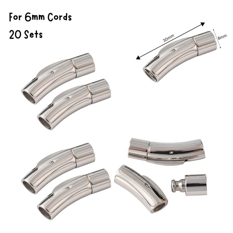 Stainless Steel Bayonet Clasps, 20 Set, 30x8x8.5mm, For 6mm Cords, 5.22oz