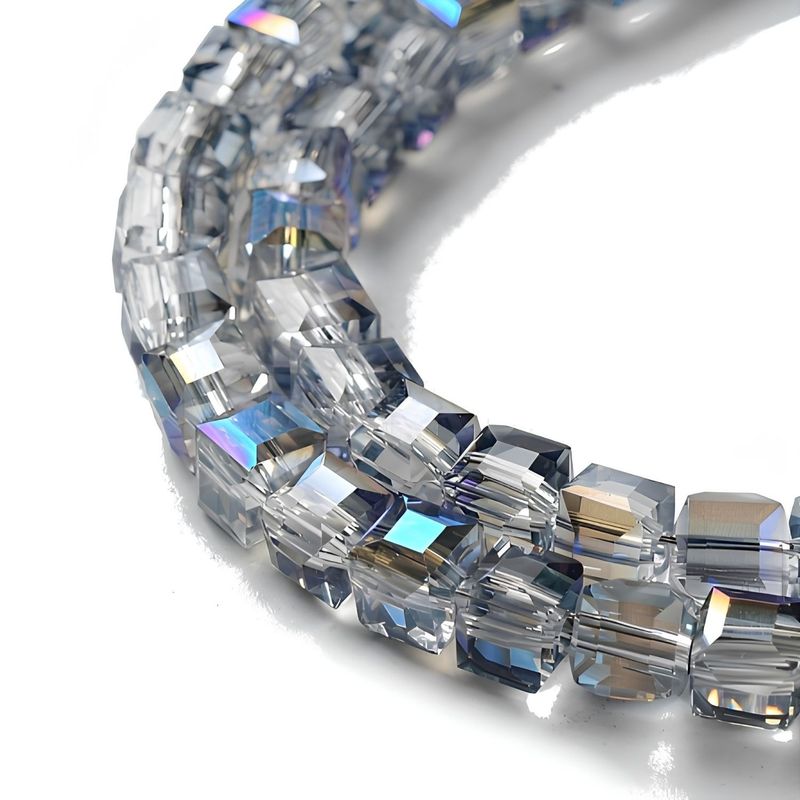 4x4x4mm Faceted Cubes, 15" Strand, Approx 100pcs Per Strand, Transparent Midnight Blue, Hole 1mm, Glass Beads, 14gms/0.49oz