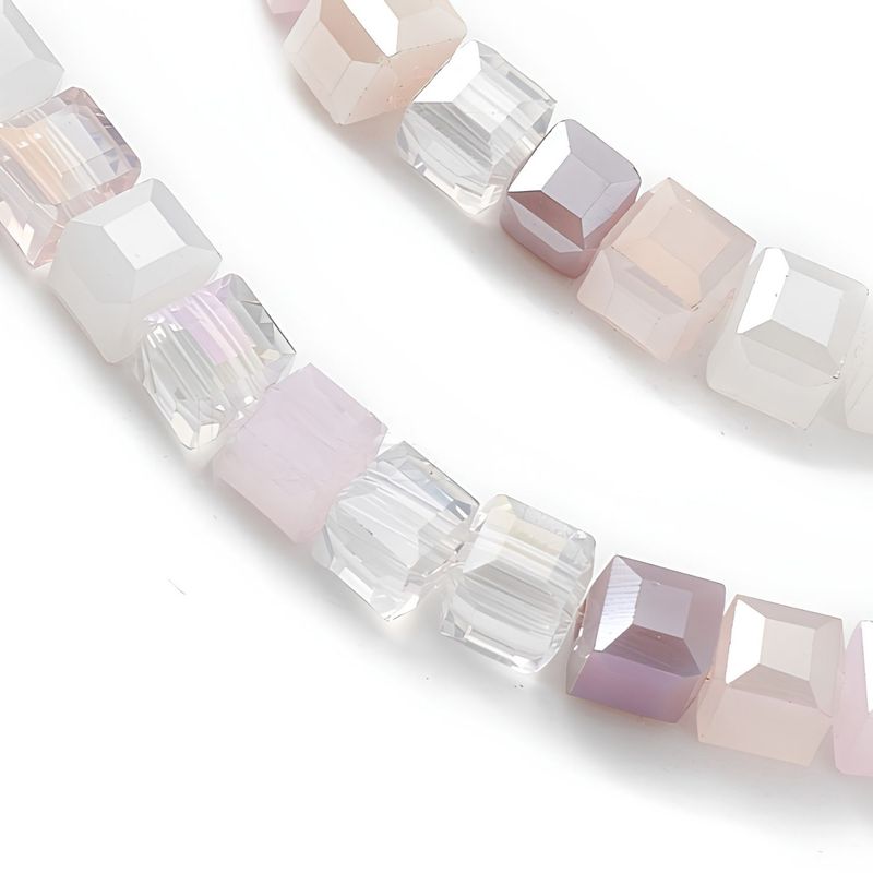 4x4x4mm Faceted Cubes, 15" Strand, Approx 100pcs Per Strand, Shades of Pink, Hole 1mm, Glass Beads, 14gms/0.49oz