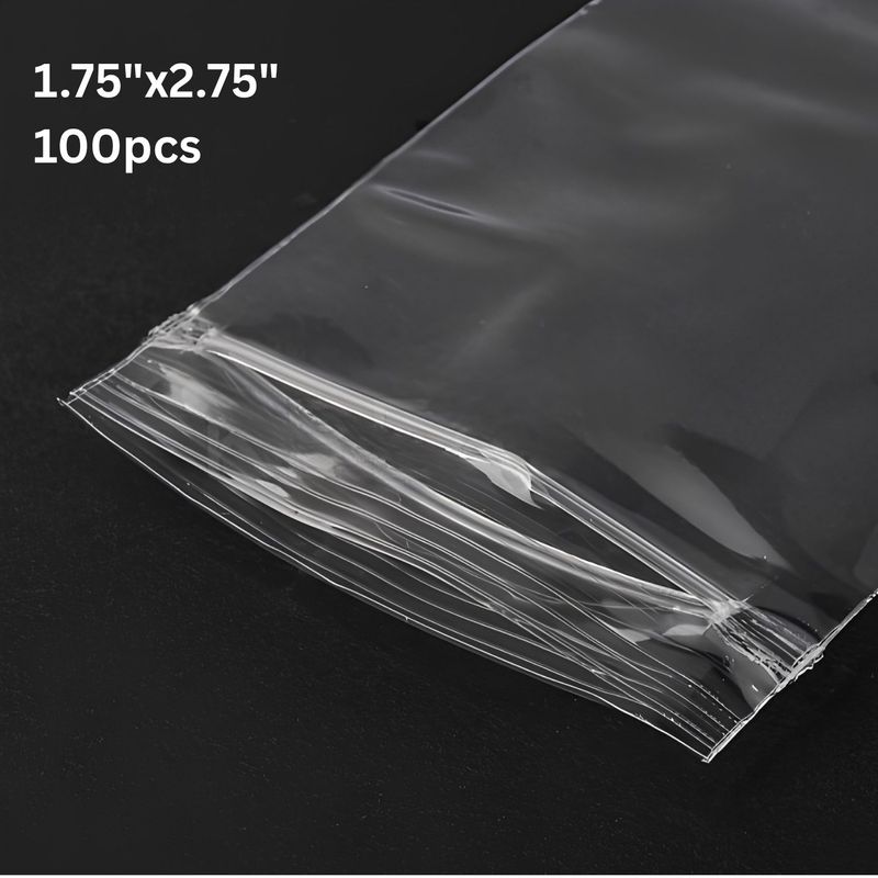 1.75''x2.75'' Zip Lock Bags, 100pcs, Clear Transparent Polypropylene, 53gms/1.87oz