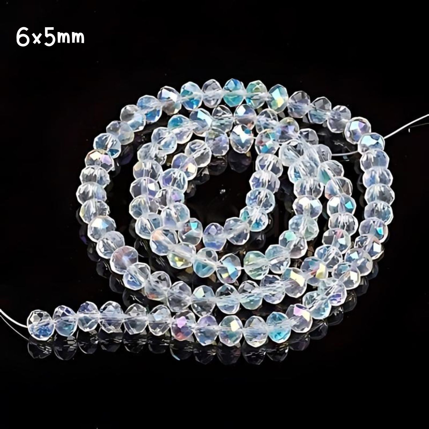 6x5mm Faceted Rondelles, Approx 90pcs, 16" Strand, Transparent Crystal AB, Hole 1mm, Glass Beads, 0.64oz