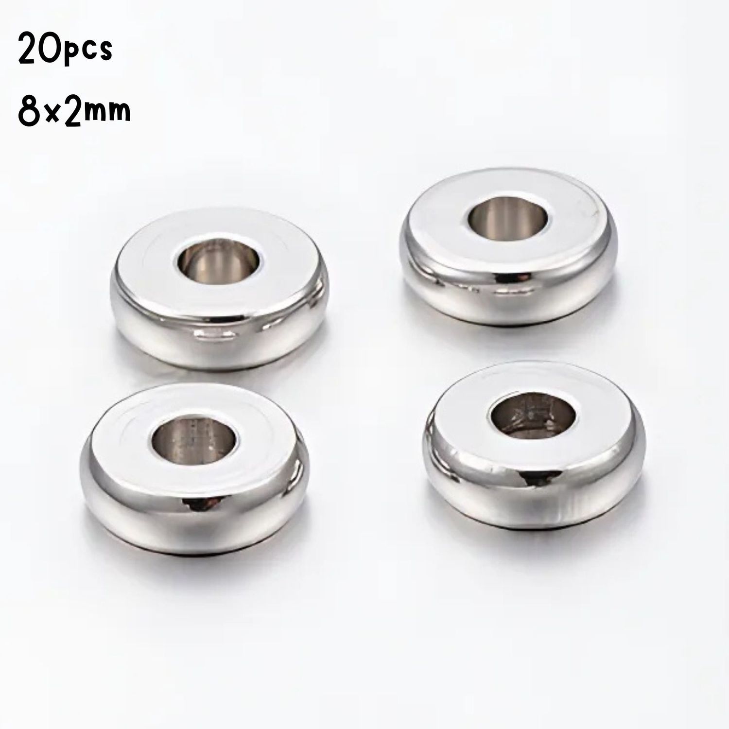 Stainless Steel Spacer Beads, 20pcs, 8x2mm Hole 2mm, Metal Beads, 0.49oz