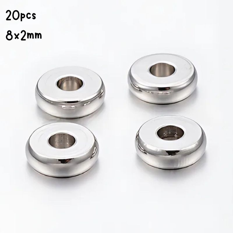 Stainless Steel Spacer Beads, 20pcs, 8x2mm Hole 2mm, Metal Beads, 0.49oz