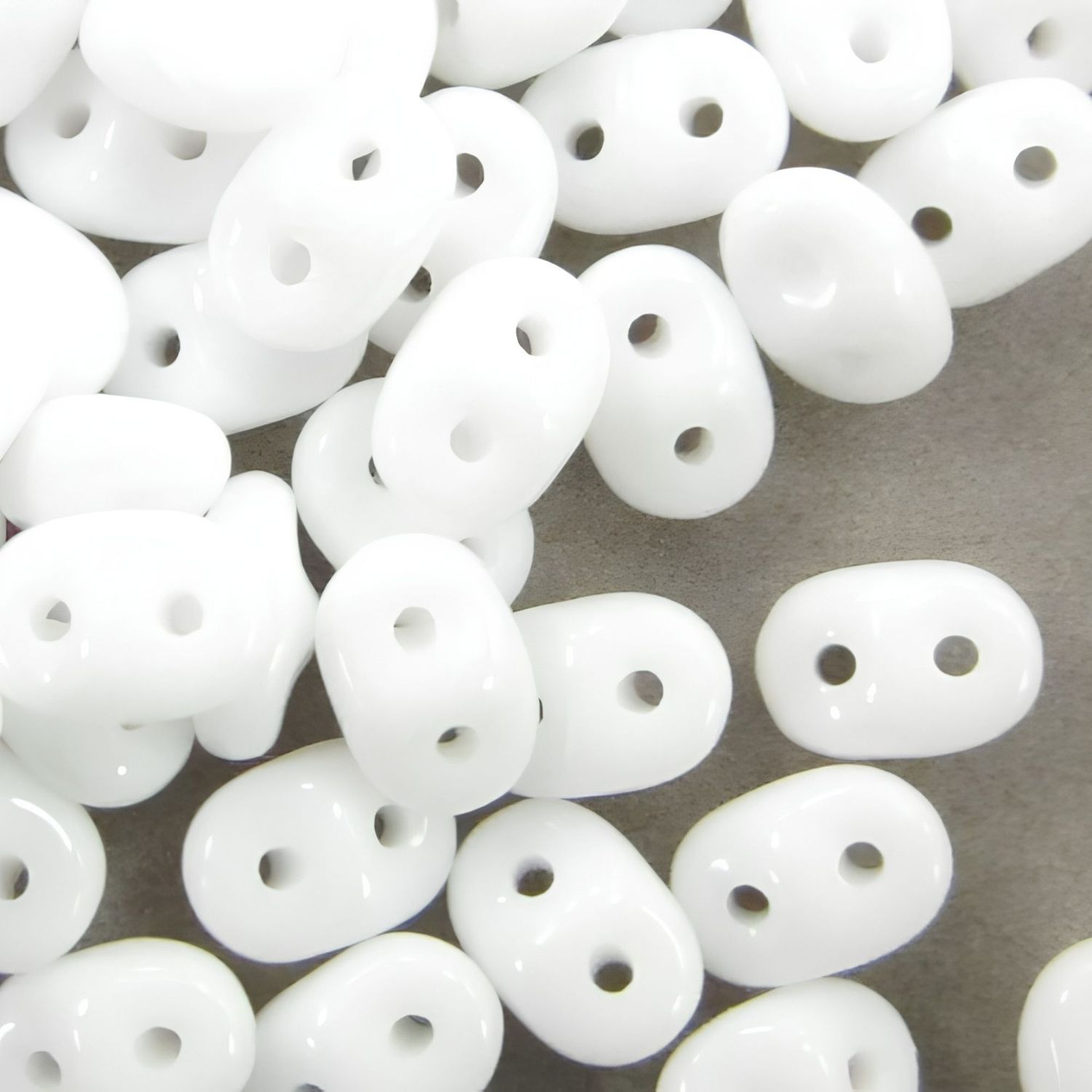 Superduos, 2 Hole Duo Beads, Opaque White, Approx 650pcs, 5x3.5x2.5mm, Holes 0.9mm, 1.80oz