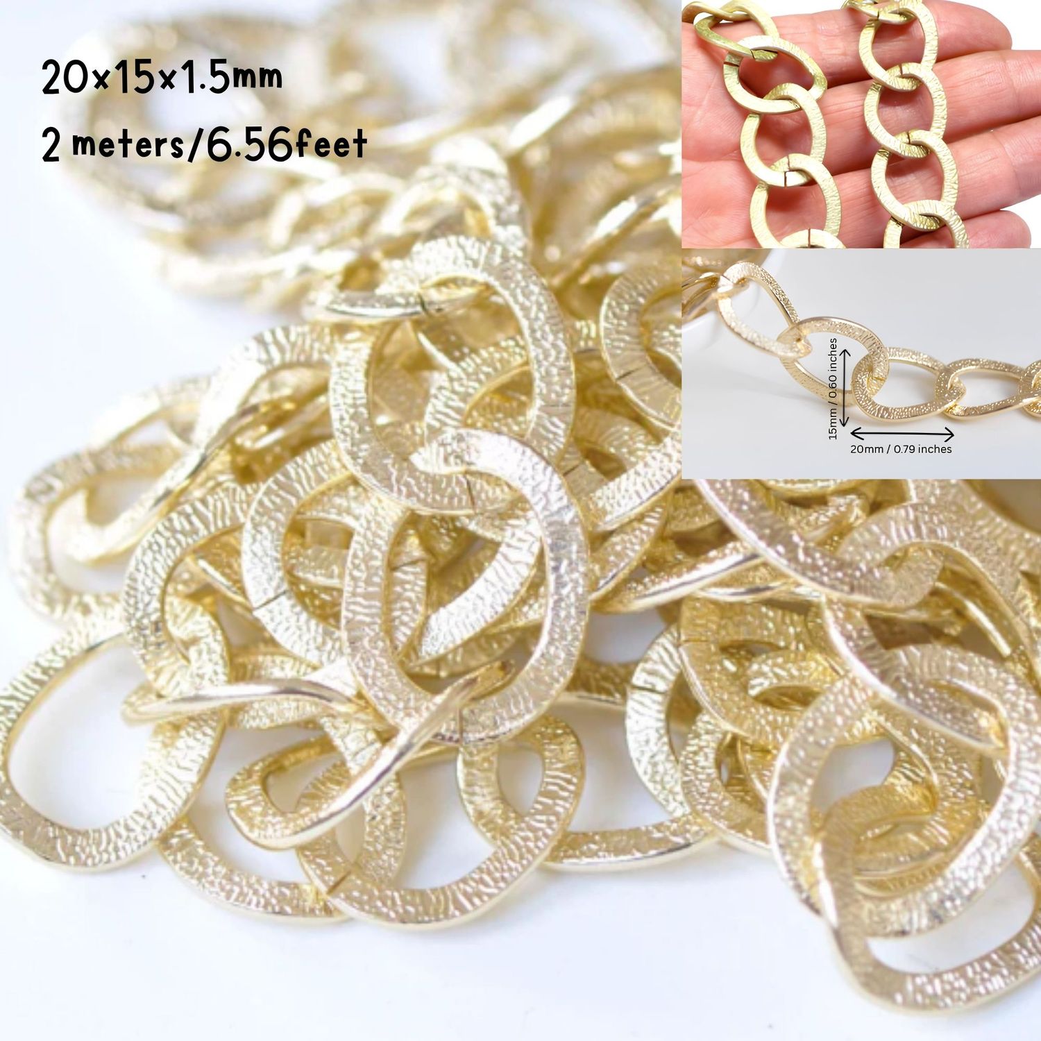 GP Aluminum Curb Chain, Gold, 20x15.5x1.5mm, 2 Meters/6.56 Feet, 3.25oz
