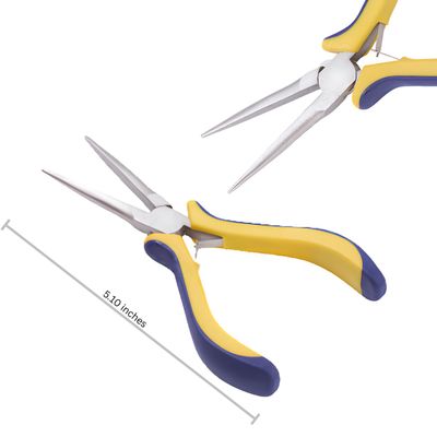 Chain Nose Pliers, Ferronickel Carbon Steel, 5" Long, Yellow &amp; Blue, 101gms/3.56oz